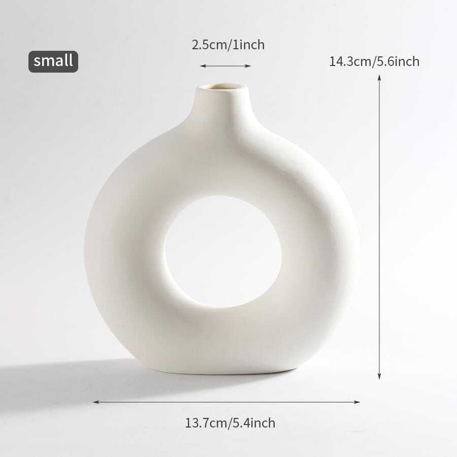 1pc White Ceramic White Vases For Decor, Modern Home Decor Vase, Boho Vases For Decor, Circle Vase, Round