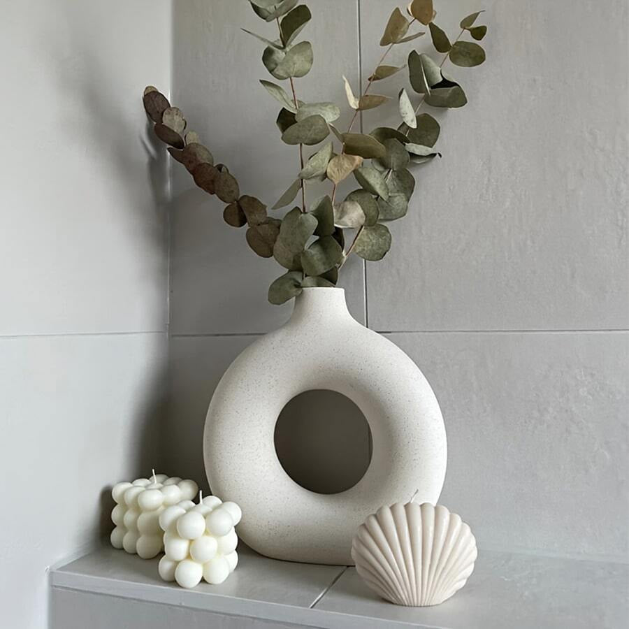 1pc White Ceramic White Vases For Decor, Modern Home Decor Vase, Boho Vases For Decor, Circle Vase, Round