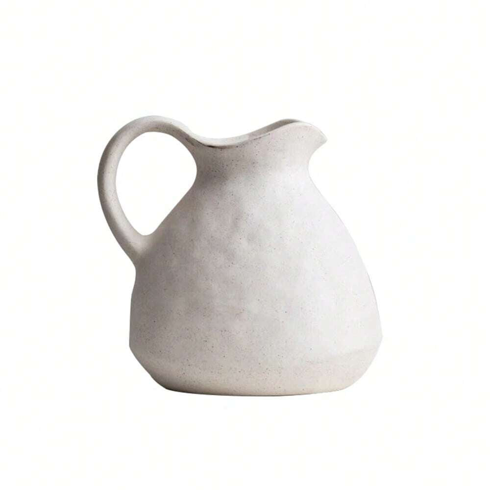 One White Ceramic Teapot Style Flower Vase, Vintage Pot Shape High-Grade Home Living Room Decoration