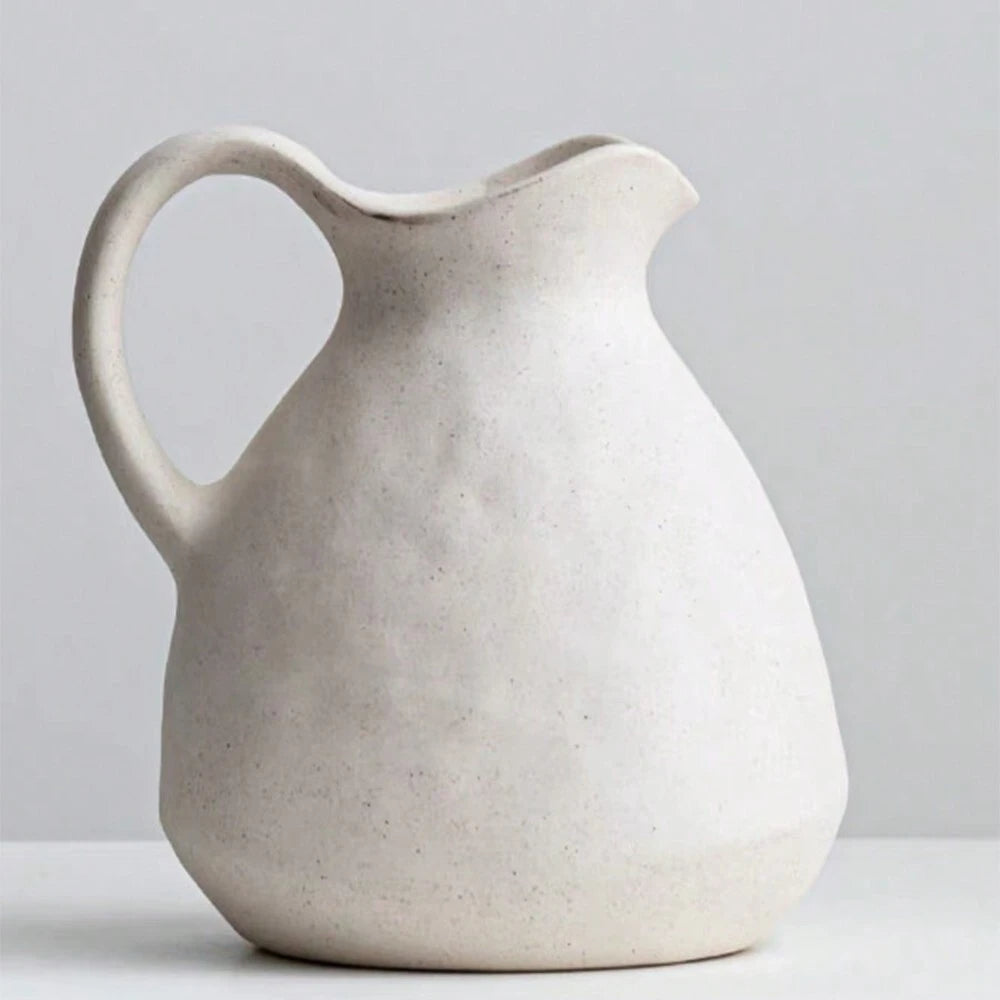 One White Ceramic Teapot Style Flower Vase, Vintage Pot Shape High-Grade Home Living Room Decoration