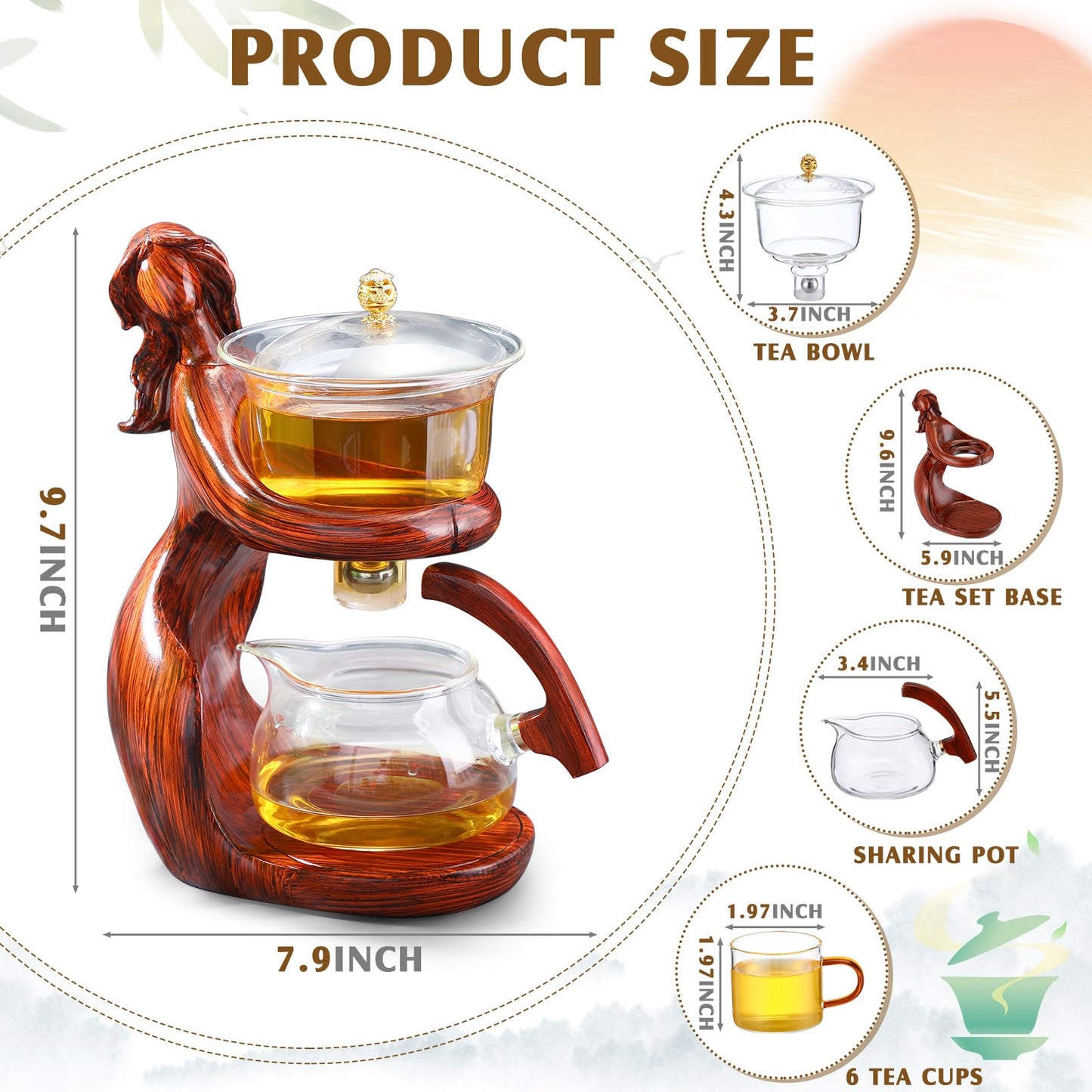Semi Automatic Glass Teapot Set Tea Maker with Infuser Lazy Magnetic Semi Automatic Kungfu Tea Set with 6 Small Cups
