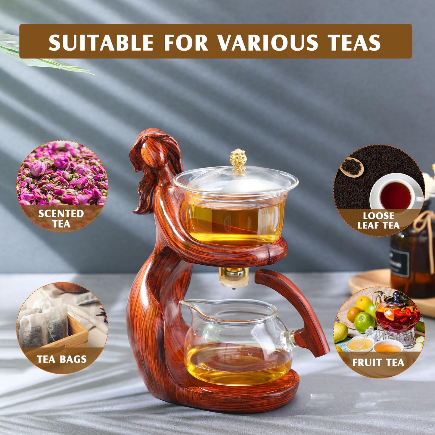 Semi Automatic Glass Teapot Set Tea Maker with Infuser Lazy Magnetic Semi Automatic Kungfu Tea Set with 6 Small Cups