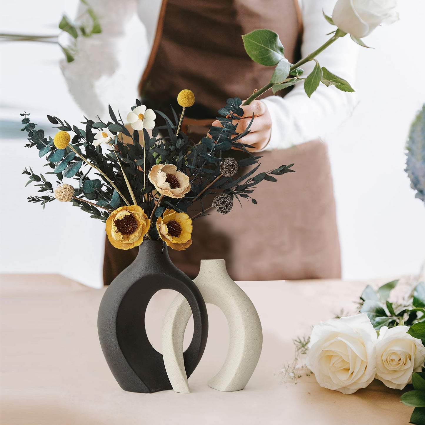 Black Ceramic Vase Home Decor: Crossed Flower Vases Set of 2 Modern Vase for Living Room Shelf Office Decor Centerpiece Table Decorations Decorative Vases for Flowers Wedding Gifts