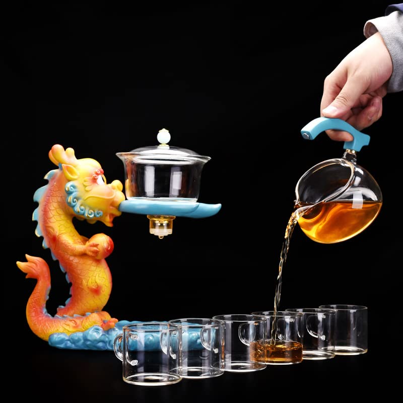 Lazy Kungfu Glass Tea Set Semi Automatic Drip Rotating with Infuser Glass Teapot Set