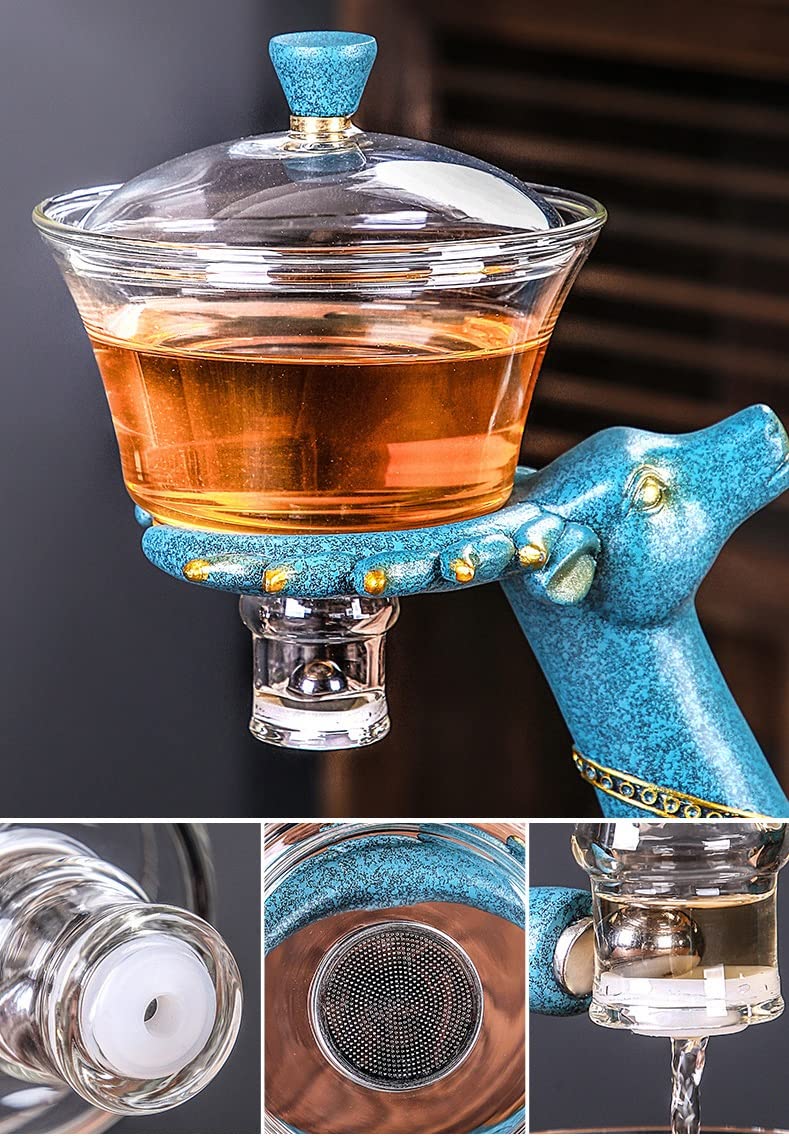 Lazy Kungfu Glass Tea Set Semi Automatic Drip Rotating with Infuser Glass Teapot Set